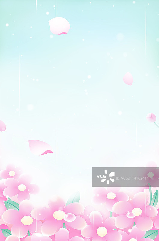 春雨花海，粉色唯美清新春季节气插画图片素材