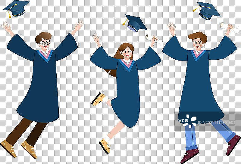跳起来庆祝毕业的同学们卡通插画元素图片素材