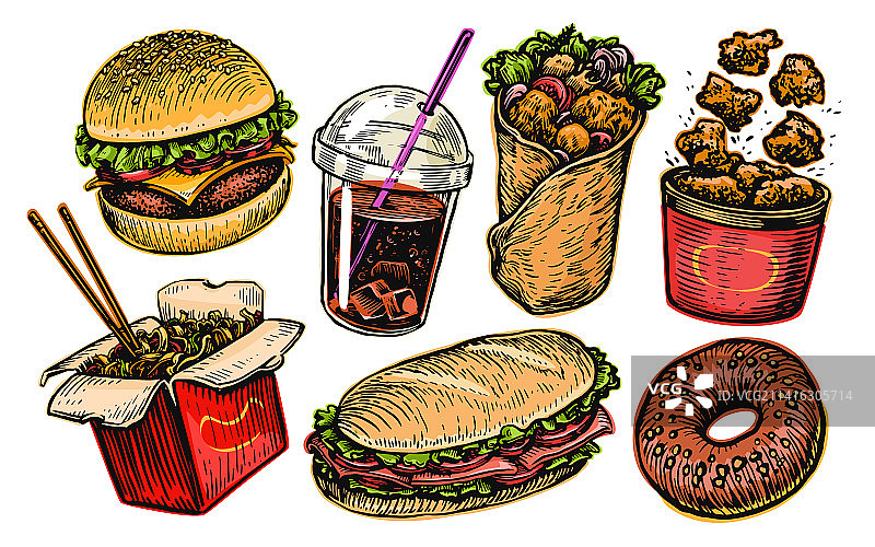 快餐食品饮料套餐合集图片素材