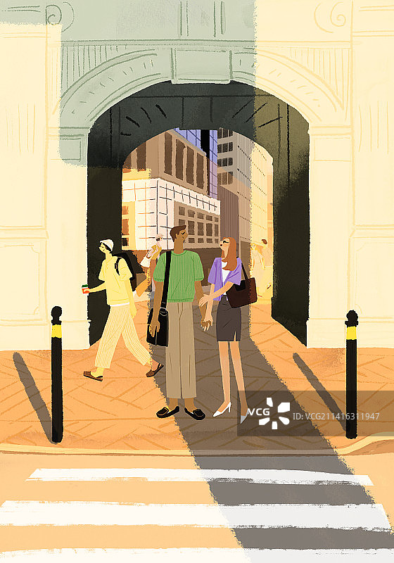 风景城市人物秋季道路人行横道图片素材