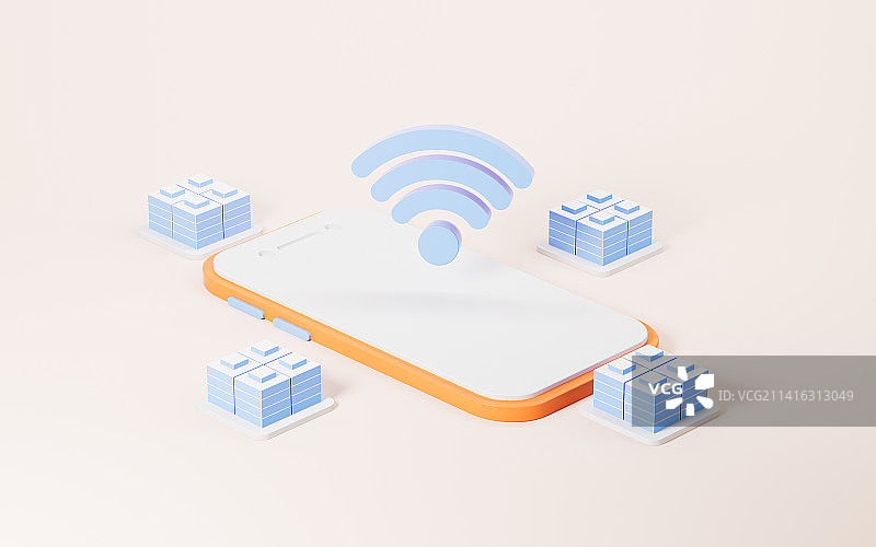 Wifi与手机模型3D渲染图片素材