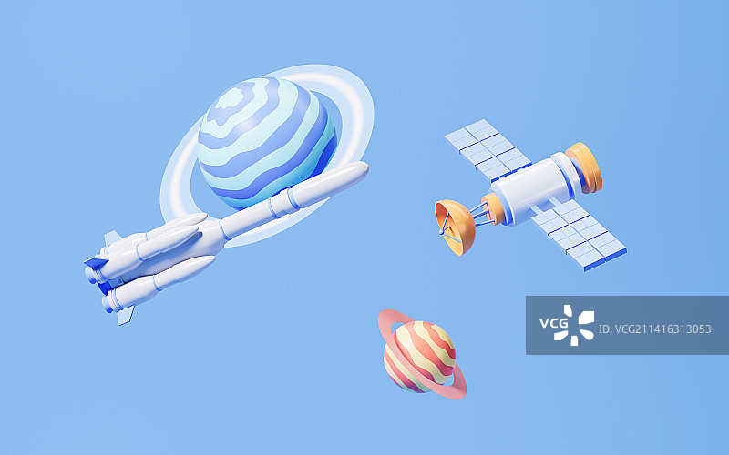 火箭与卫星模型3D渲染图片素材