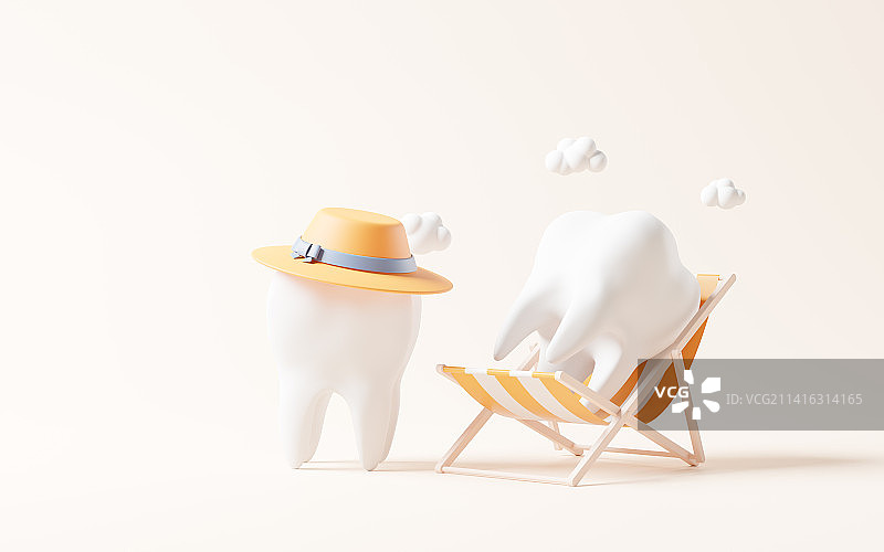 躺在沙滩椅上的牙齿3D渲染图片素材