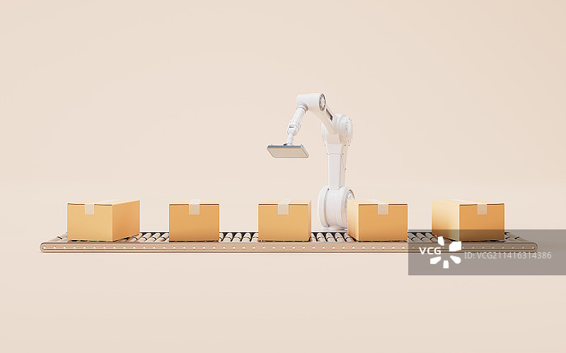 机械臂与物资货物3D渲染图片素材