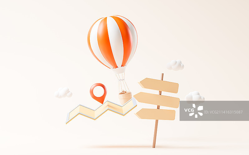 路标与旅行主题3D渲染图片素材