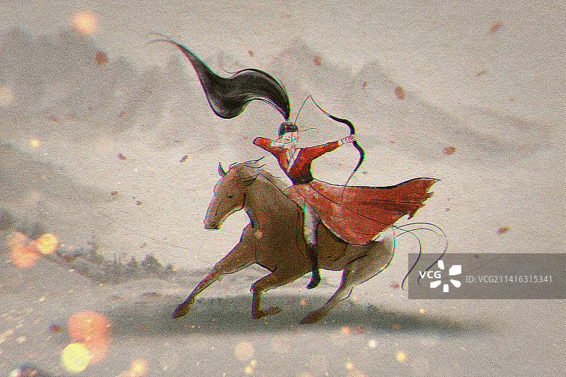 花木兰从军巾帼不让须眉骑马射箭传统文化女英雄古风国潮插画图片素材