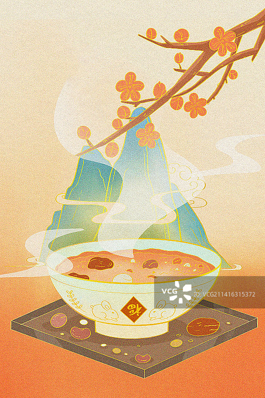 中国传统节日传统文化古代美食腊八粥节气国潮古风手绘插画图片素材