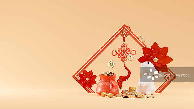 3D渲染兔年春节主题插画图片素材