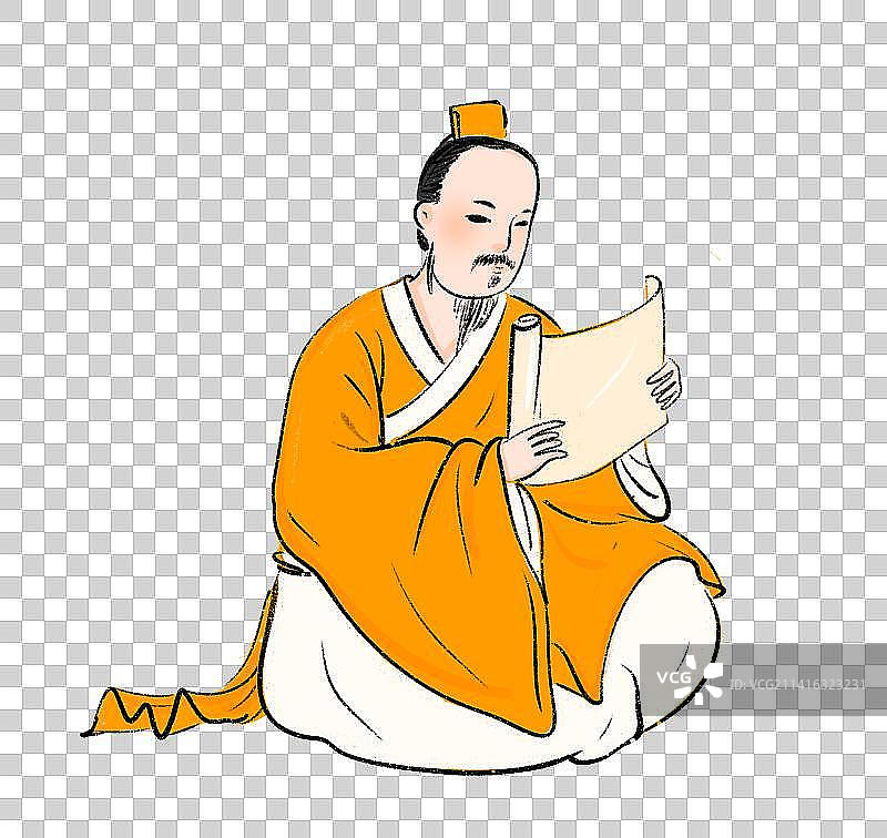 音乐古琴阮籍中国风古典风格中国画人物元素文学艺术插图图片素材