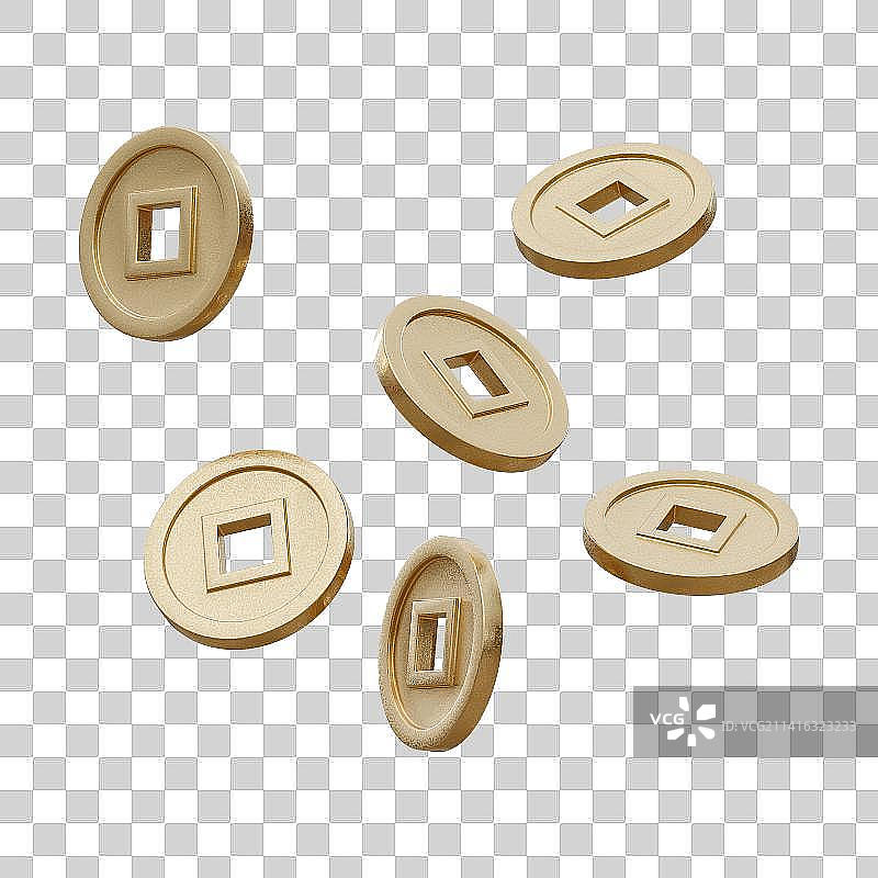 3D渲染金币铜钱免抠素材图片素材