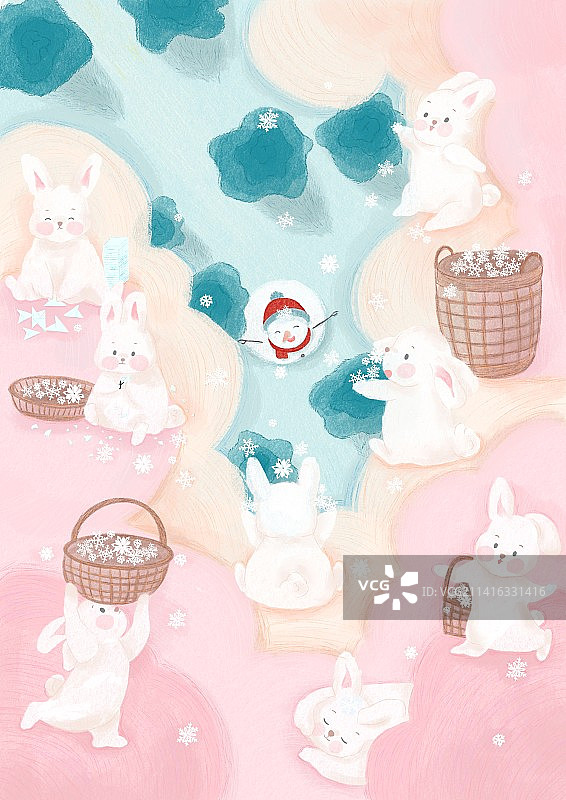 小兔子 雪花制造图片素材