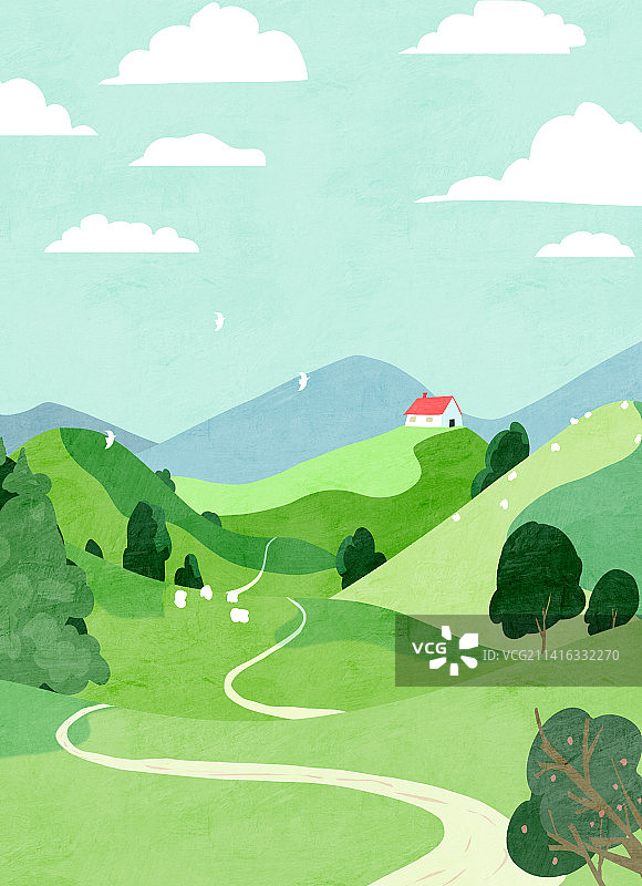 乡村田园风光山林放牧场景插画图片素材