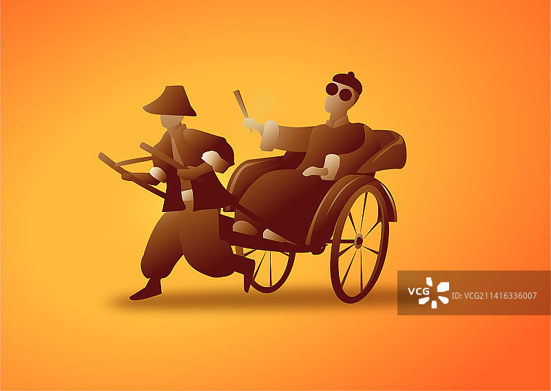 民国时期的拉洋车的人矢量插画图片素材