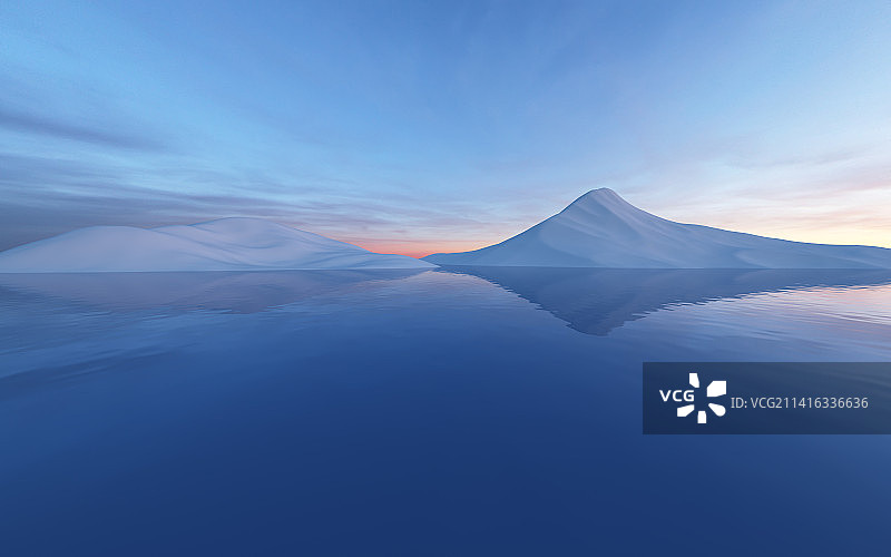 日出日落地形水面倒影图片素材