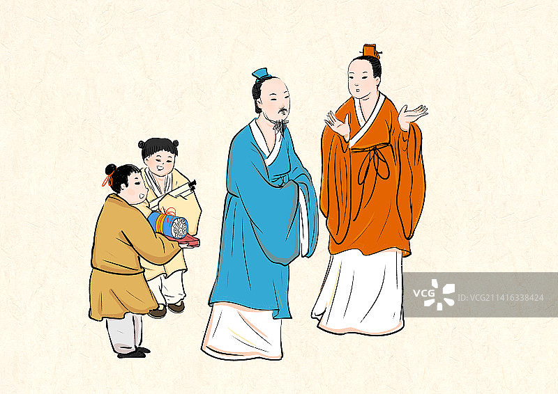 水墨国画读书古代儿童人物插画图片素材