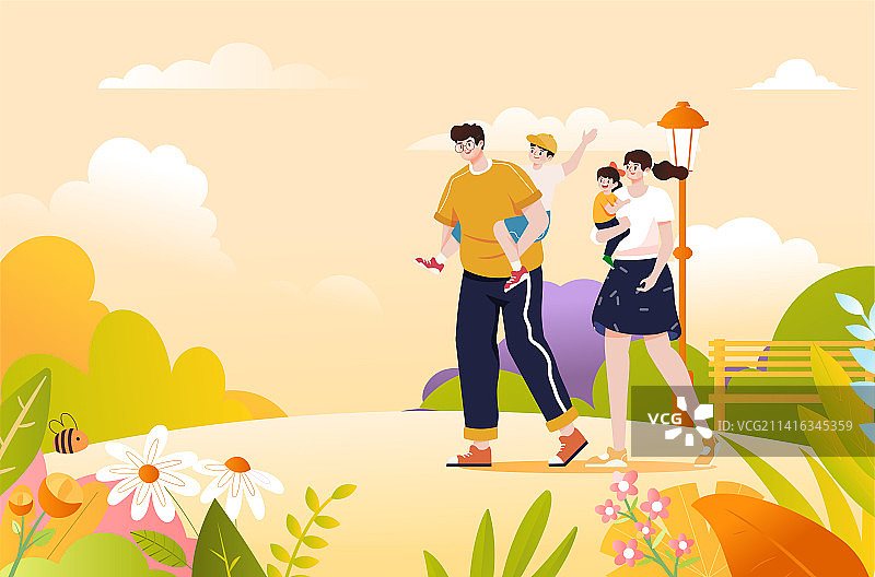 春天一家人春游图片素材