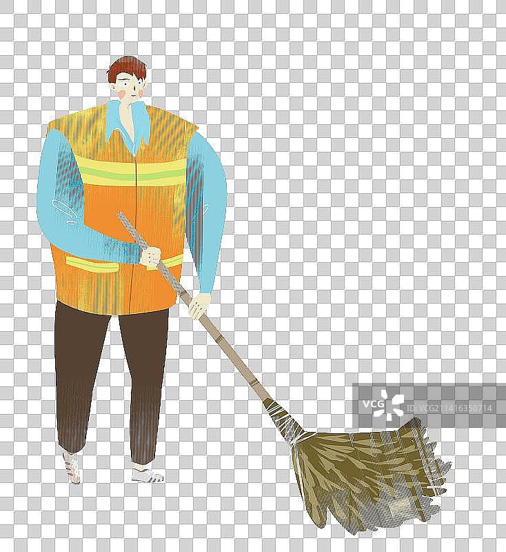 环卫工扫地插画元素图片素材