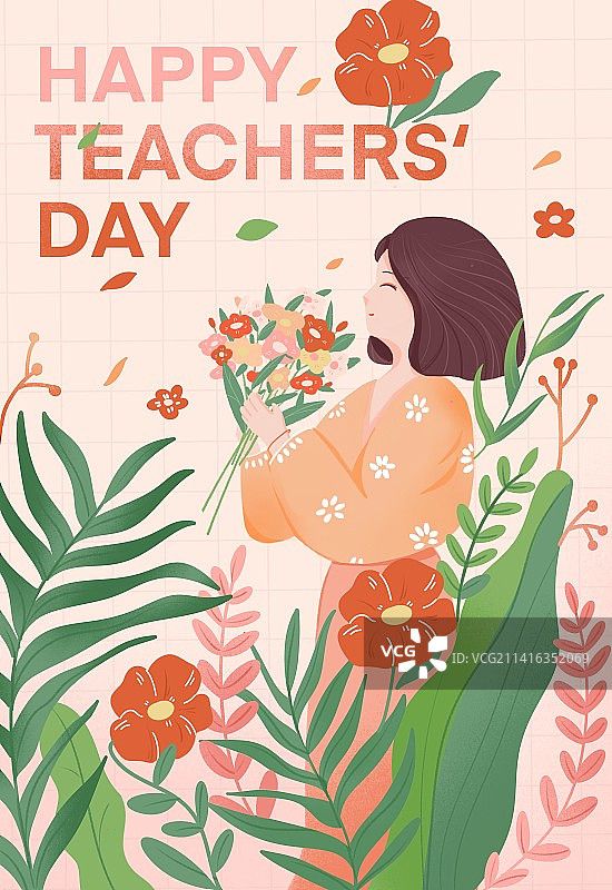 女教师收到花束教师节清新插画图片素材