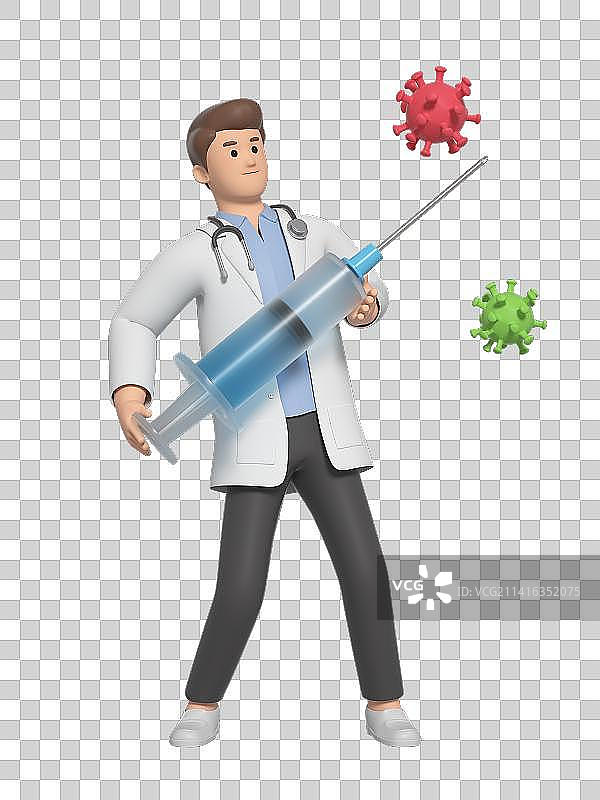 消灭病毒的3D卡通医生图片素材