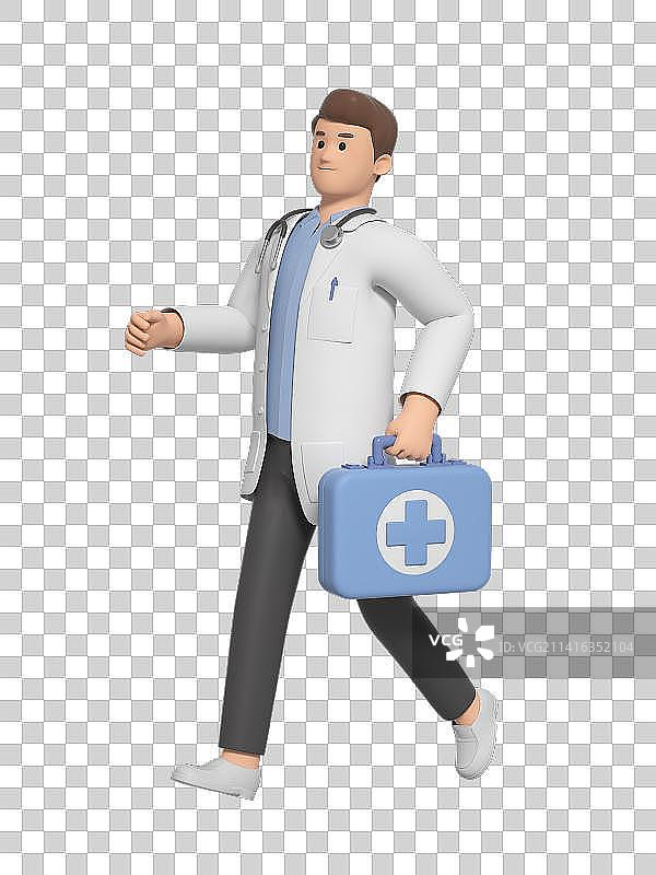 手提急救箱的3D卡通医生图片素材
