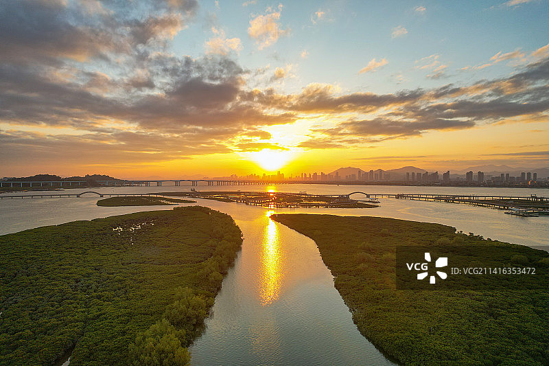 厦门航拍下潭尾湿地公园图片素材