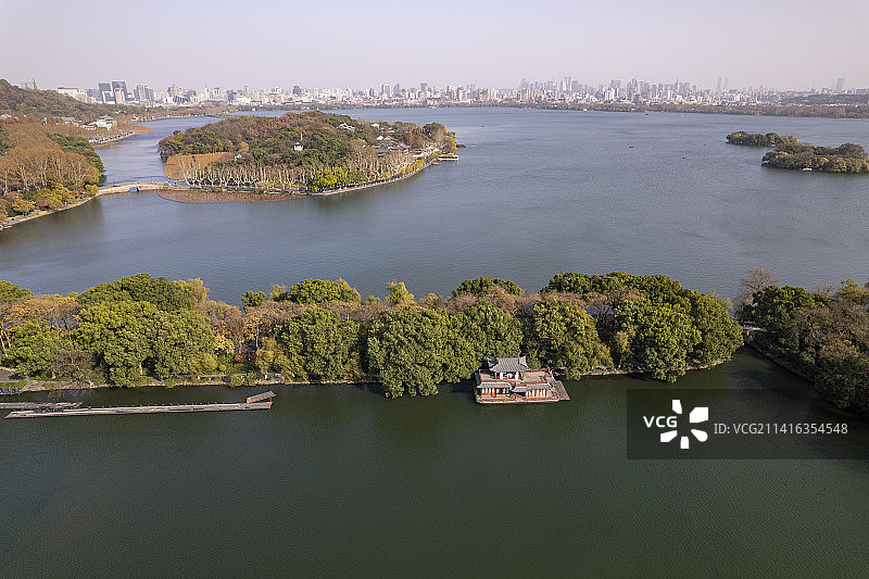 杭州西湖曲院风荷 秋景俯瞰图片素材