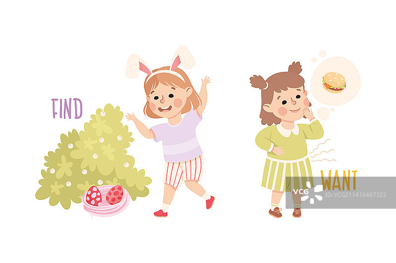 小女孩找到鸡蛋，想吃汉堡图片素材