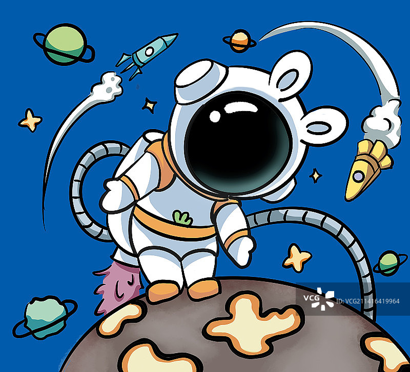 Q版卡通兔耳宇航员图片素材