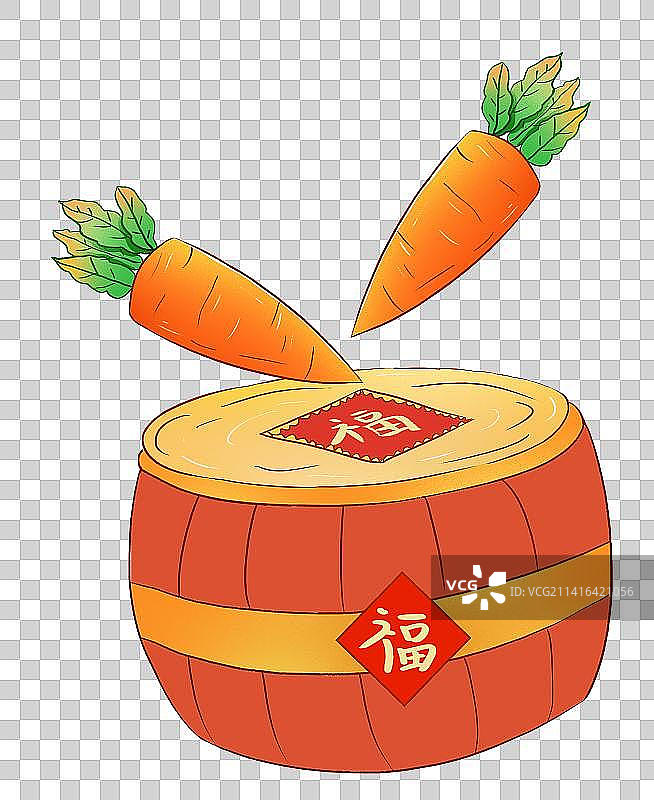 中国风胡萝卜打鼓 红色 元素图片素材