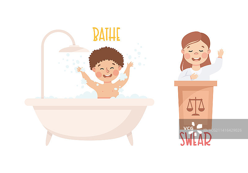 小男孩和小女孩在洗澡图片素材