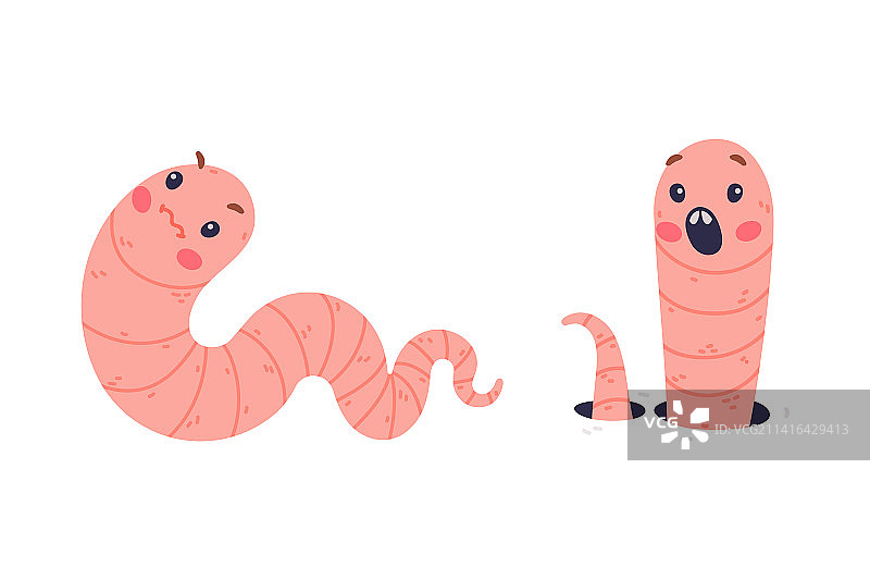 有趣的粉红色蠕虫角色，长管状身体图片素材