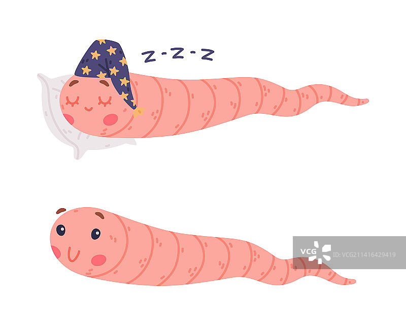 有趣的粉红色蠕虫角色，长管状身体图片素材