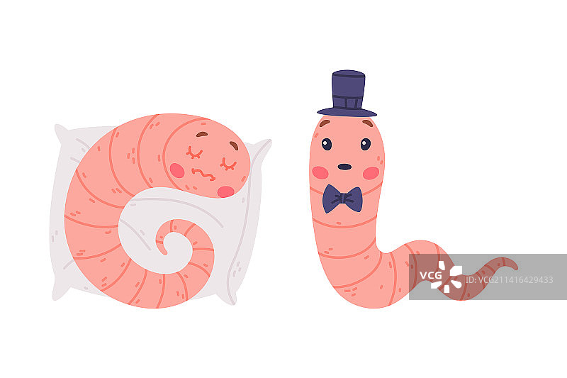 有趣的粉红色蠕虫角色，长管状身体图片素材