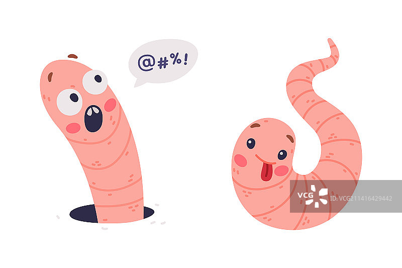 有趣的粉红色蠕虫角色，长管状身体图片素材