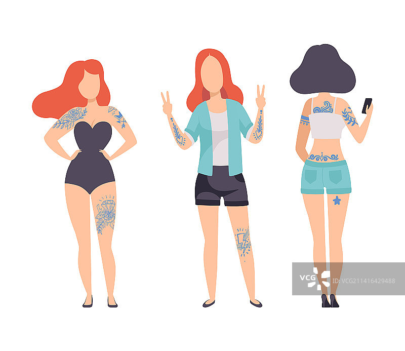 有纹身的苗条女子站立姿势图片素材