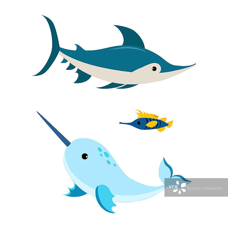 漂浮的旗鱼和独角鲸图片素材