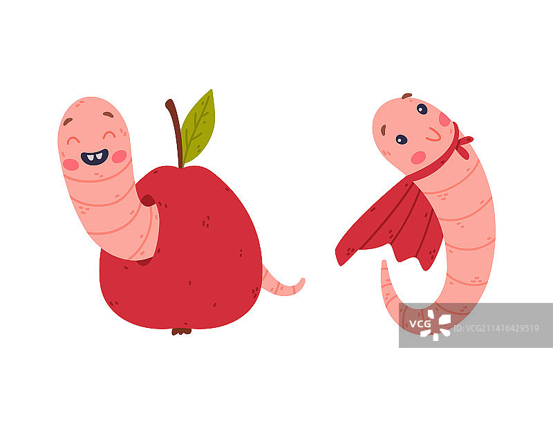 有趣的粉色长条虫子卡通形象图片素材