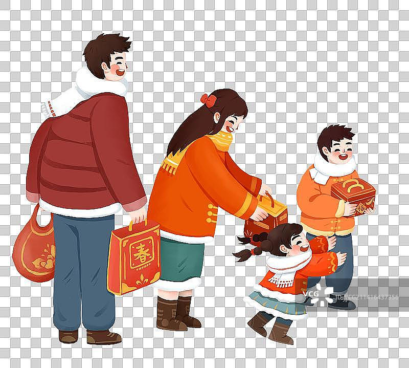 春节年俗插画元素家庭人物图片素材