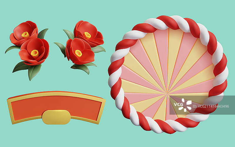 三维日式新年可爱软陶元素组合图片素材