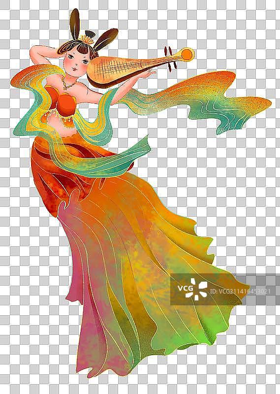 敦煌飞天反弹琵琶的天女图片素材