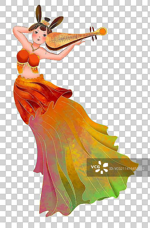 敦煌飞天反弹琵琶的天女图片素材