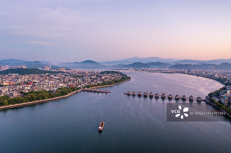 潮州古城广济桥日出云海航拍图片素材