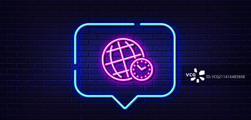 时区线图标，世界时钟标志，霓虹灯手表图片素材