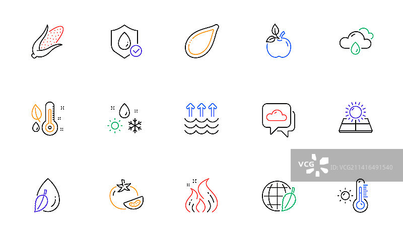 南瓜籽温度计和太阳能线性图标图片素材