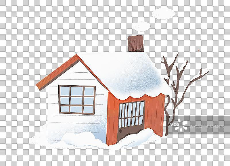 北欧雪天红色小木屋免抠元素插画图片素材