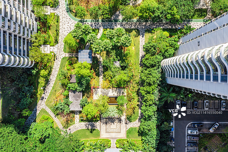 高端住宅区社区园林景观设计航拍图片素材
