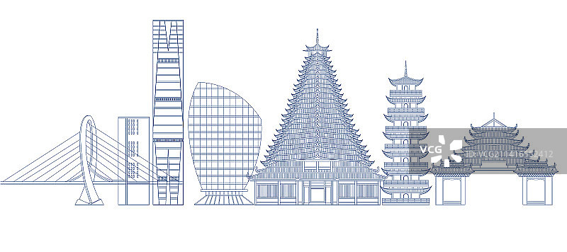 线条广西柳州地标建筑群图片素材