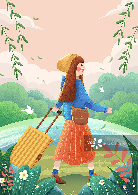 扁平风渐变旅游插画图片素材