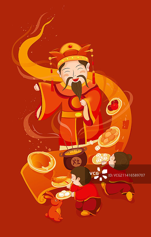 腊月二十三新年年俗祭灶神图片素材