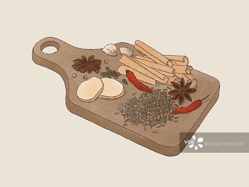 砧板上的香料手绘插画图片素材